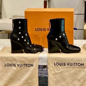 Louis Vuitton Black Heeled Boots with Silver Accents